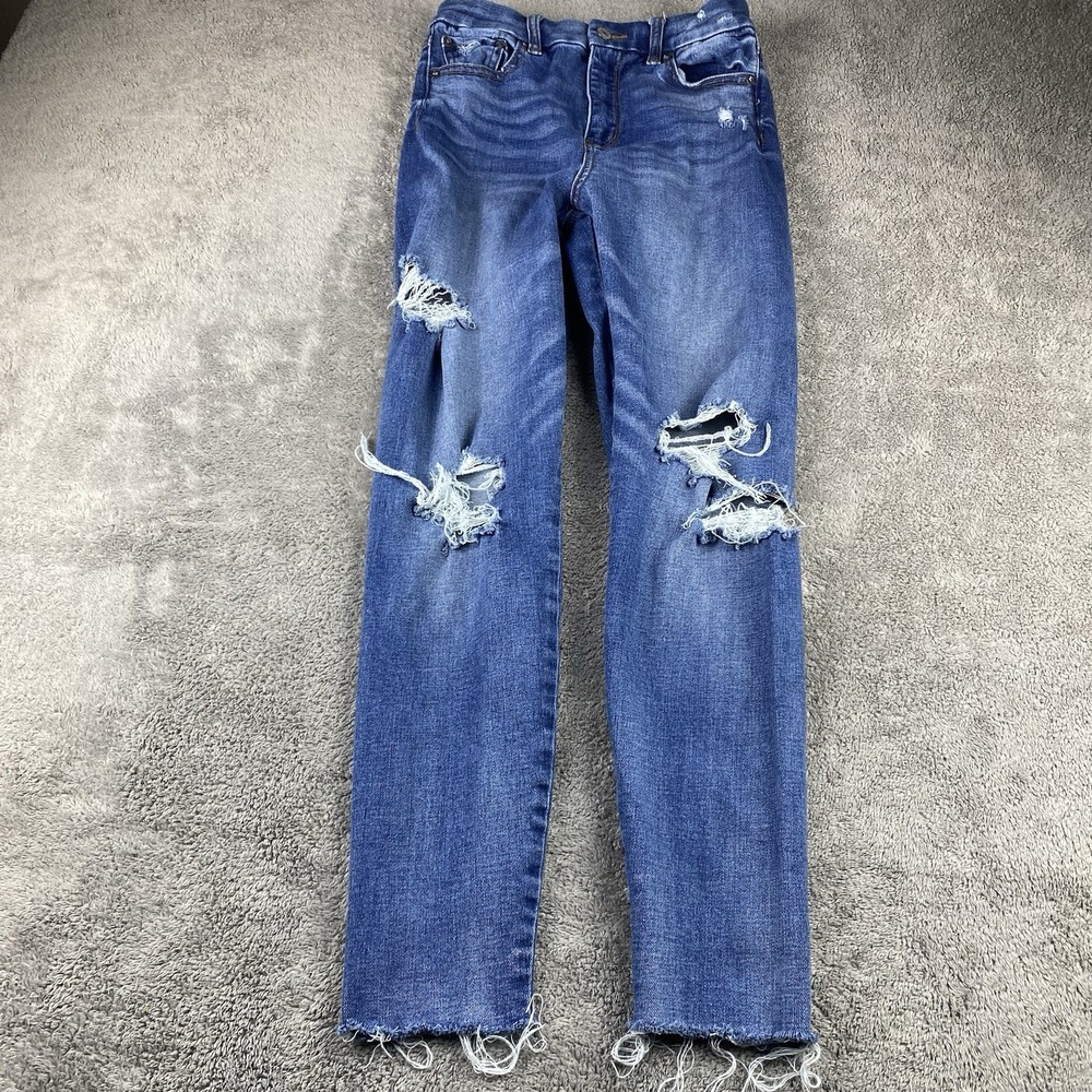 American Eagle Stretch Curvy High Rise Jegging Womens 2R Blue Distressed Raw Hem